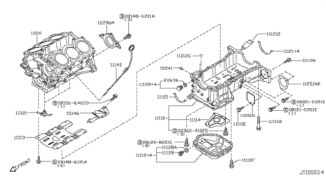 2004 Infiniti G35 Upper Oil Pan Assembly Diagram for 11110-CD001