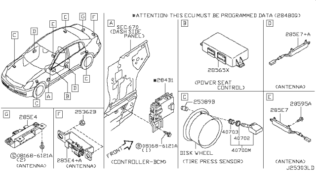 2006 Infiniti G35 Body Control Module Controller Assembly Diagram for 284B1-CF94E