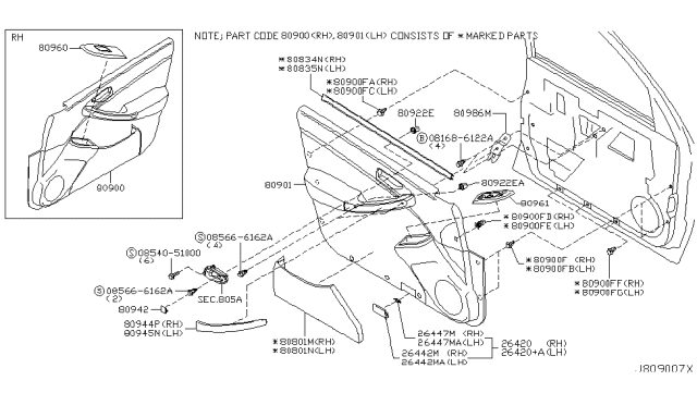 2004 Infiniti G35 Cap-Door Grip,LH Diagram for 80945-AQ002