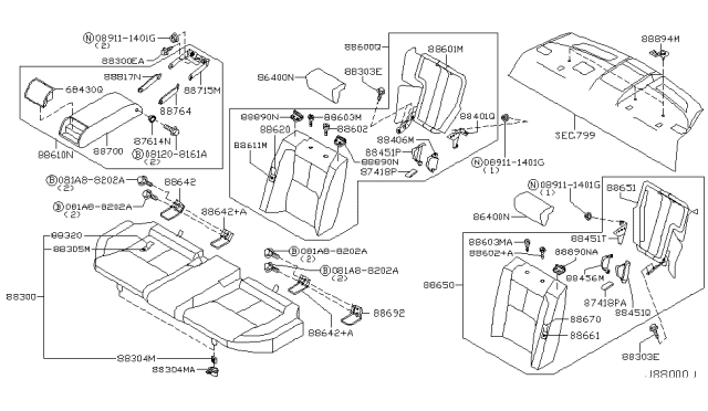 2004 Infiniti G35 Trim Assembly-Rear Seat Cushion Diagram for 88320-AM210