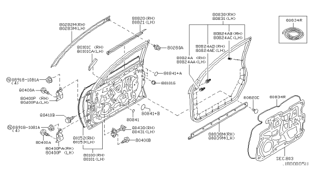 2003 Infiniti G35 Moulding-Front Door Sash,Front RH Diagram for 80282-AL500