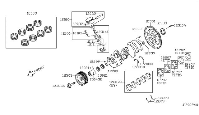 2011 Infiniti QX56 Ring Set Piston Diagram for 12035-1MC0B