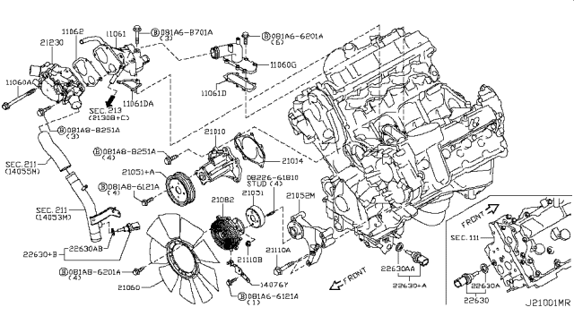2015 Infiniti QX80 Gasket-Water Inlet Diagram for 13050-1CA1A