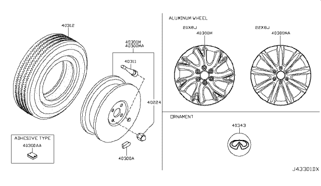 2014 Infiniti QX80 Wheel Set Diagram for D0C00-5ZA3A