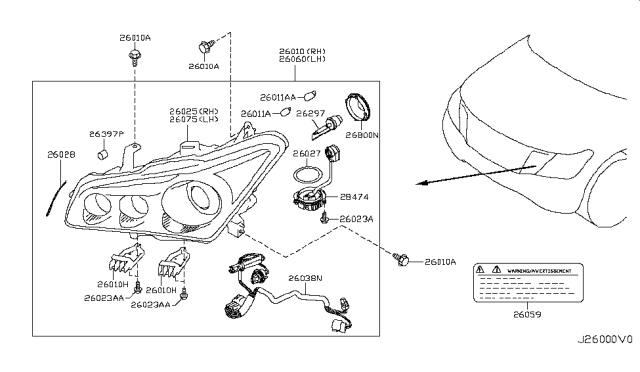 2015 Infiniti QX80 Headlamp Assembly Right Diagram for 26010-5ZA1A