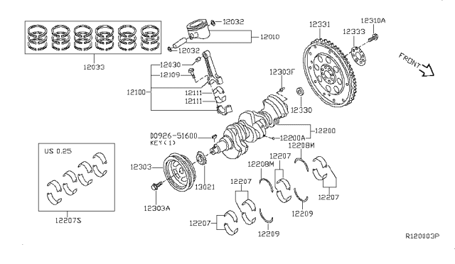 2013 Infiniti JX35 Piston,Crankshaft & Flywheel Diagram