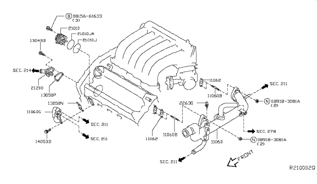 2013 Infiniti JX35 Gasket-Water Outlet Diagram for 11062-ZA000