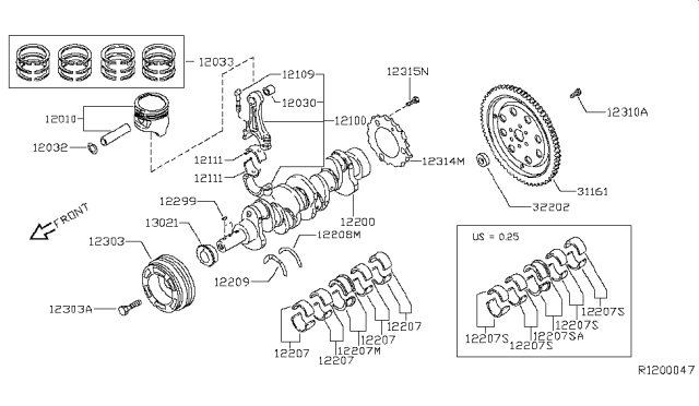 2016 Infiniti QX60 Ring Set Piston Diagram for 12033-3KY0A