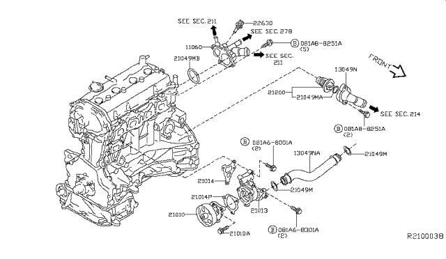 2016 Infiniti QX60 Gasket-Water Pump Diagram for 21014-3KY0A