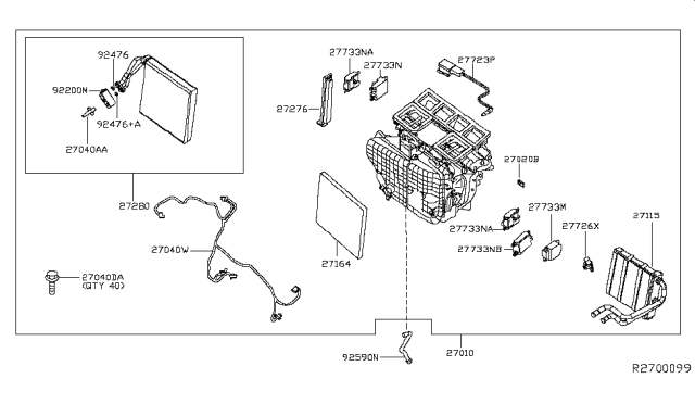 2016 Infiniti QX60 Core Assy-Front Heater Diagram for 27140-3JC1A
