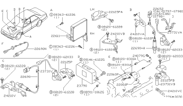 1997 Infiniti Q45 Engine Control Module Diagram for 23710-6P601
