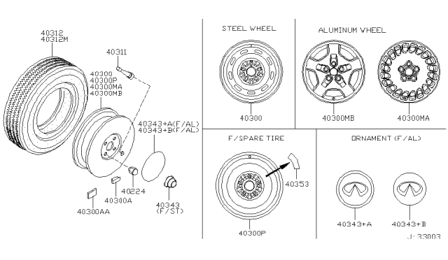 2000 Infiniti Q45 Road Wheel Nut Diagram for 40224-V5510