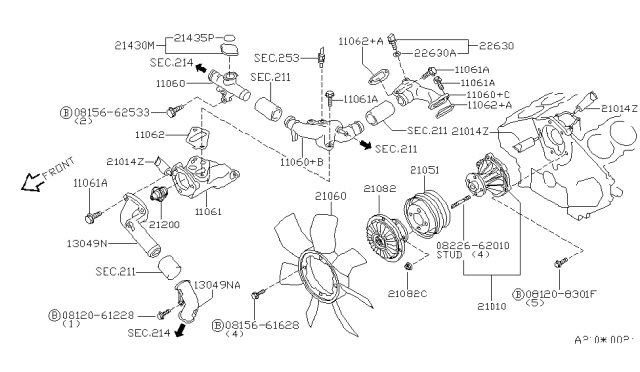 1997 Infiniti Q45 Gasket-Water Outlet Diagram for 11062-6P010
