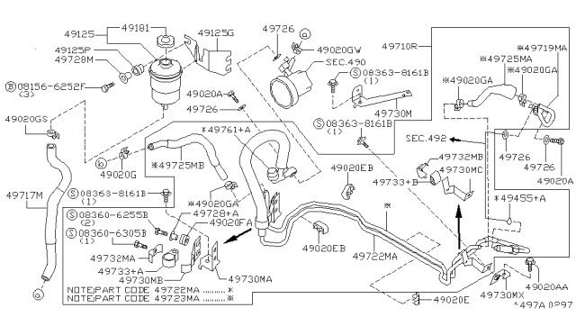 1999 Infiniti Q45 Power Steering Suction Hose Assembly Diagram for 49717-7P000
