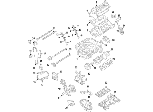 2020 Infiniti QX80 Engine Parts, Mounts, Cylinder Head & Valves, Camshaft & Timing, Variable Valve Timing, Oil Cooler, Oil Pan, Oil Pump, Crankshaft & Bearings, Pistons, Rings & Bearings Diagram 3