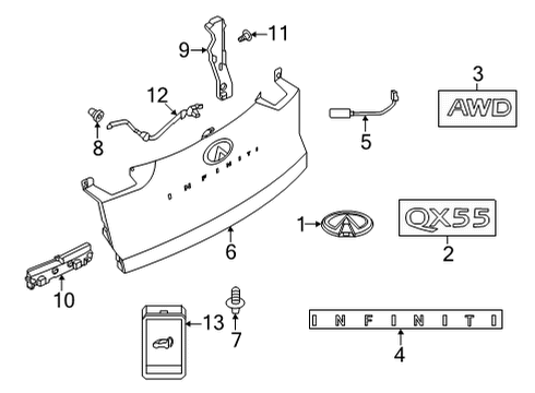 2022 Infiniti QX55 Exterior Trim - Lift Gate Diagram