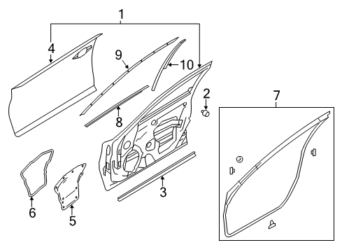 2022 Infiniti Q50 Door & Components, Exterior Trim Diagram 1