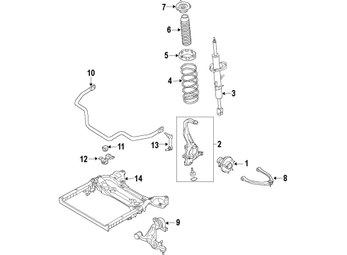 2022 Infiniti Q50 Front Suspension, Lower Control Arm, Upper Control Arm, Stabilizer Bar, Suspension Components Diagram 3