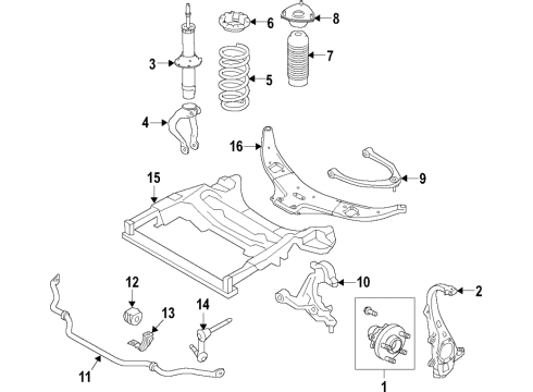 2020 Infiniti Q60 Front Suspension Components, Lower Control Arm, Upper Control Arm, Stabilizer Bar Diagram 3