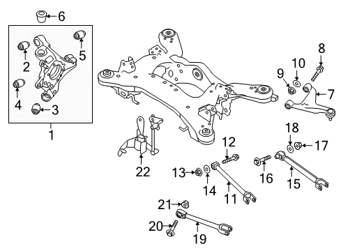 2020 Infiniti Q60 Rear Suspension Components, Lower Control Arm, Upper Control Arm, Stabilizer Bar Diagram 1