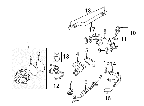 2014 Infiniti Q70 Gasket-Water Inlet Diagram for 13050-JA11A