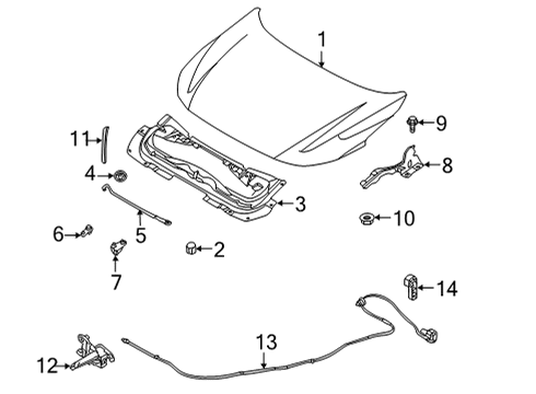 2022 Infiniti QX60 HANDLE ASSY-HOOD LOCK CONTROL Diagram for 65622-6LB0A