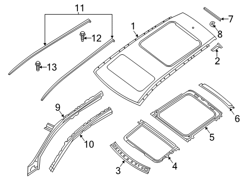 2020 Infiniti QX60 Roof & Components, Exterior Trim Diagram 1