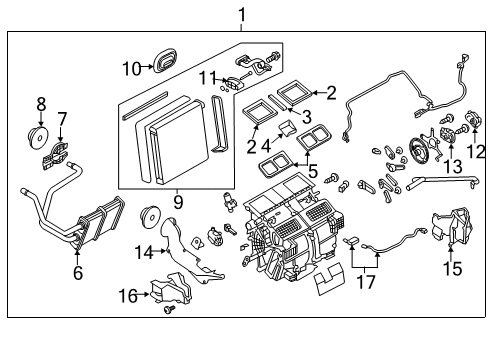 2022 Infiniti Q50 A/C Evaporator & Heater Components Diagram