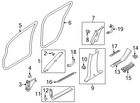 2022 Infiniti QX80 Interior Trim - Pillars Diagram