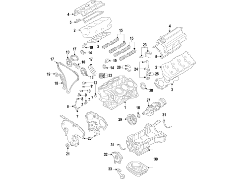 2020 Infiniti QX60 Engine Parts, Mounts, Cylinder Head & Valves, Camshaft & Timing, Variable Valve Timing, Oil Cooler, Oil Pan, Oil Pump, Crankshaft & Bearings, Pistons, Rings & Bearings Diagram 2