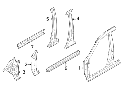 2023 Infiniti QX60 Aperture Panel, Center Pillar & Rocker, Hinge Pillar Diagram