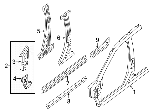 2020 Infiniti QX60 Aperture Panel, Center Pillar & Rocker, Hinge Pillar Diagram