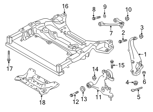 2020 Infiniti Q60 Front Suspension Components, Lower Control Arm, Upper Control Arm, Stabilizer Bar Diagram 1