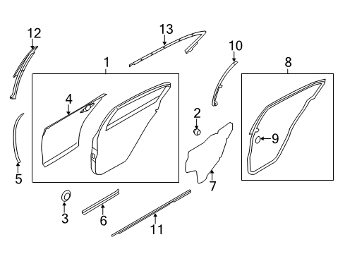 2022 Infiniti Q50 Door & Components, Exterior Trim Diagram 2