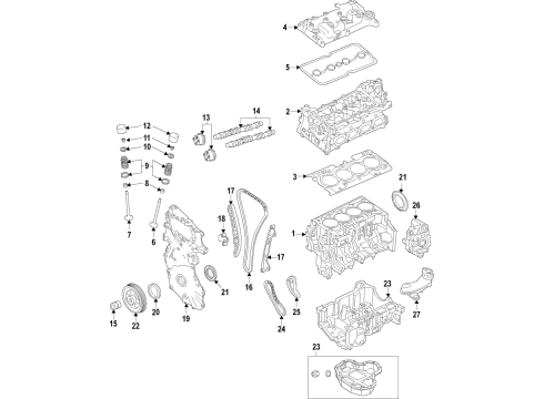 2020 Infiniti QX50 Engine Parts, Mounts, Cylinder Head & Valves, Camshaft & Timing, Variable Valve Timing, Oil Cooler, Oil Pan, Oil Pump, Crankshaft & Bearings Diagram 2