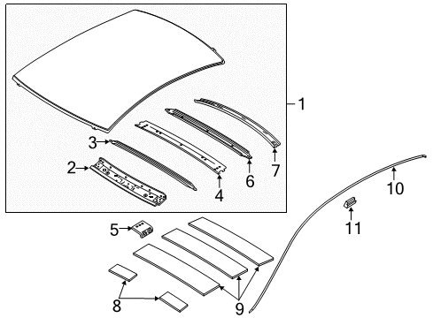 2020 Infiniti Q50 Roof & Components, Exterior Trim Diagram 1